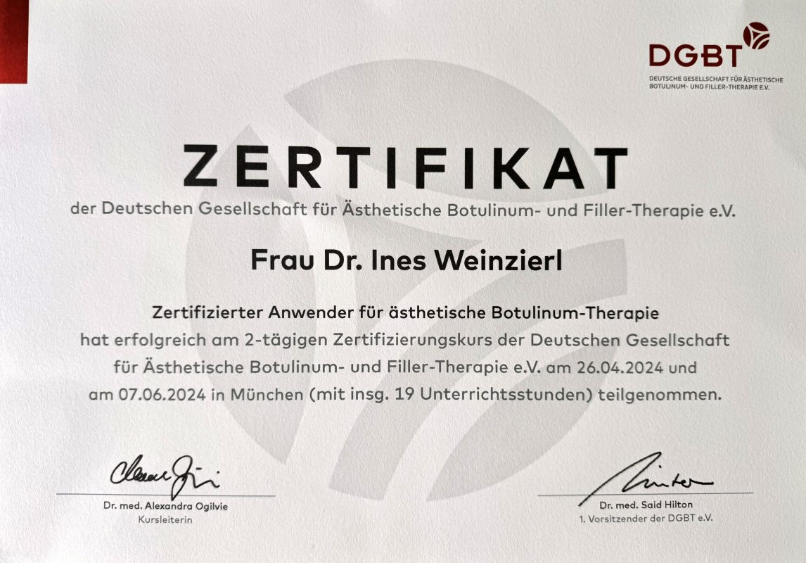 DGBT Zertifikat Botulinumtoxin Erfahrung Nürnberg